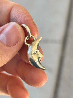 Silver Moon Face Pendant Charm Double Sided - Women's Jewelry